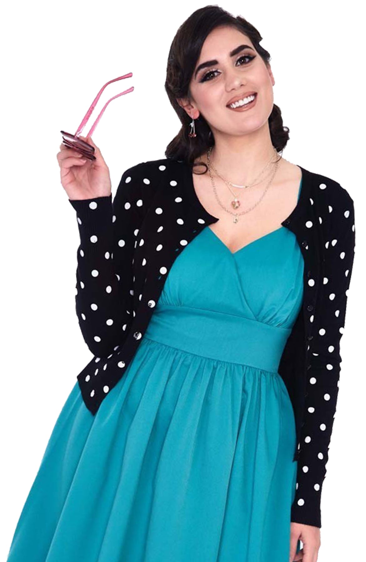 Voodoo_Vixen_Polka_DOTS_Punkte_Langarm_CARDIGAN_Stickjacke_-_Schwarz_killer_kirsche_1