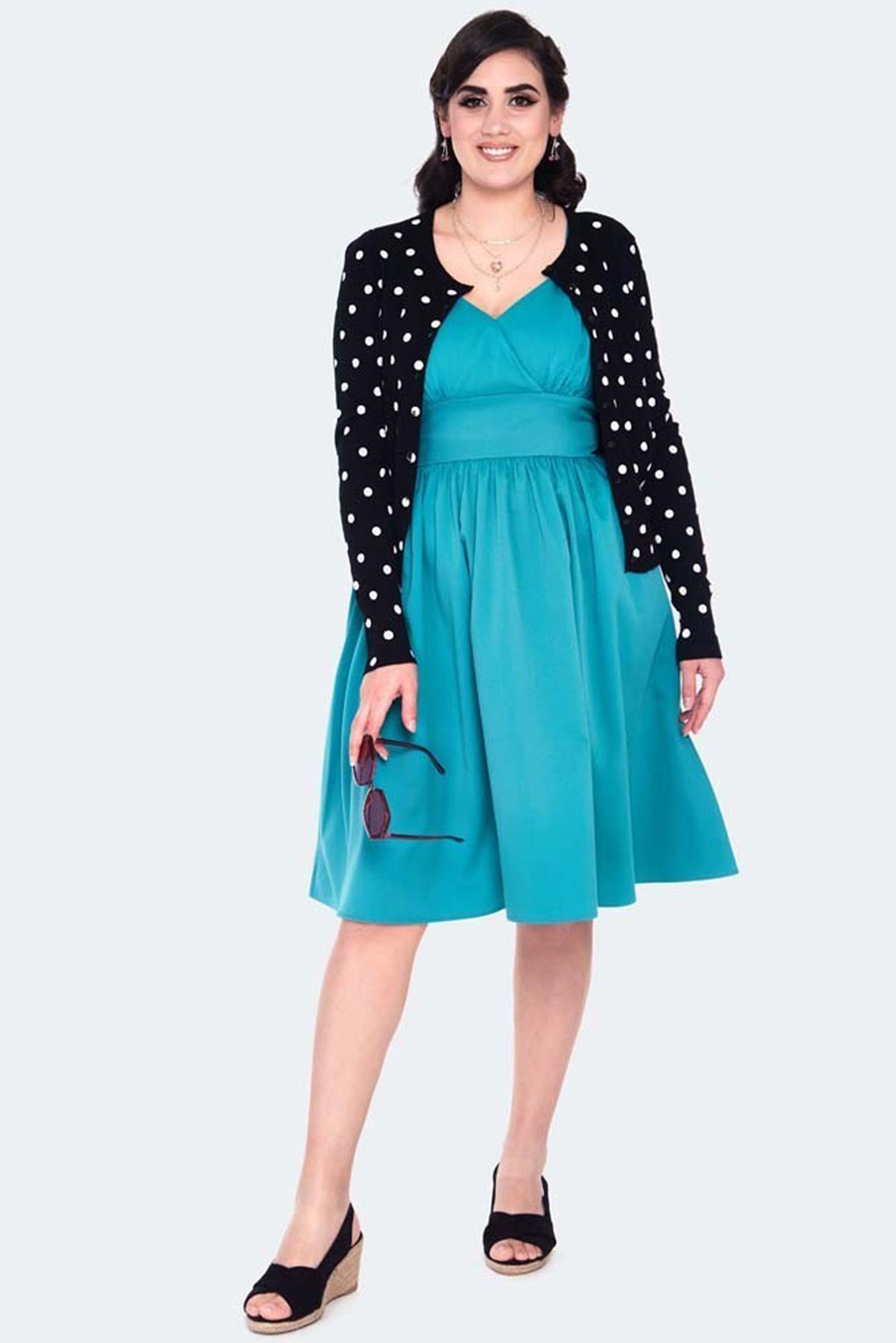 Voodoo_Vixen_Polka_DOTS_Punkte_Langarm_CARDIGAN_Stickjacke_-_Schwarz_killer_kirsche_2