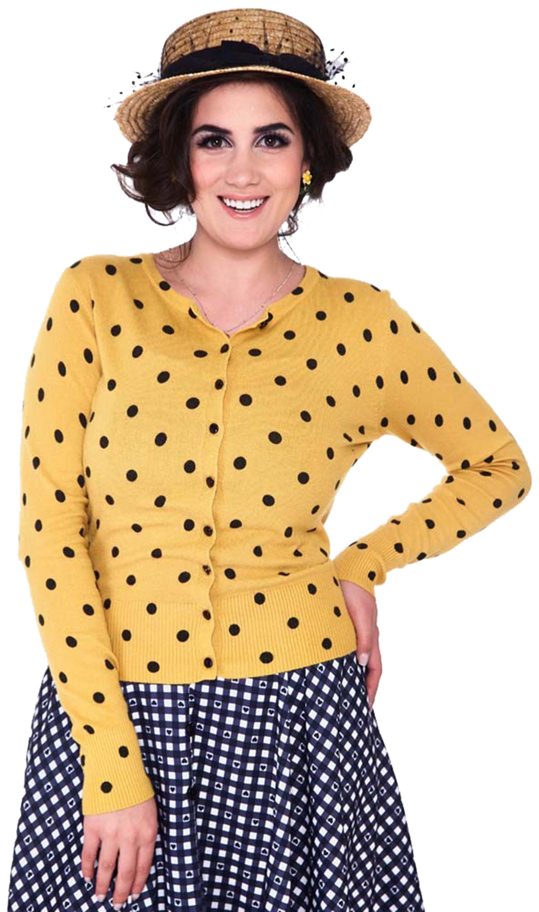 Voodoo_Vixen_Polka_DOTS_Punkte_Langarm_CARDIGAN_Stickjacke_-_Senfgelb_killer_kirsche_13Xo8VFLSKEa8J