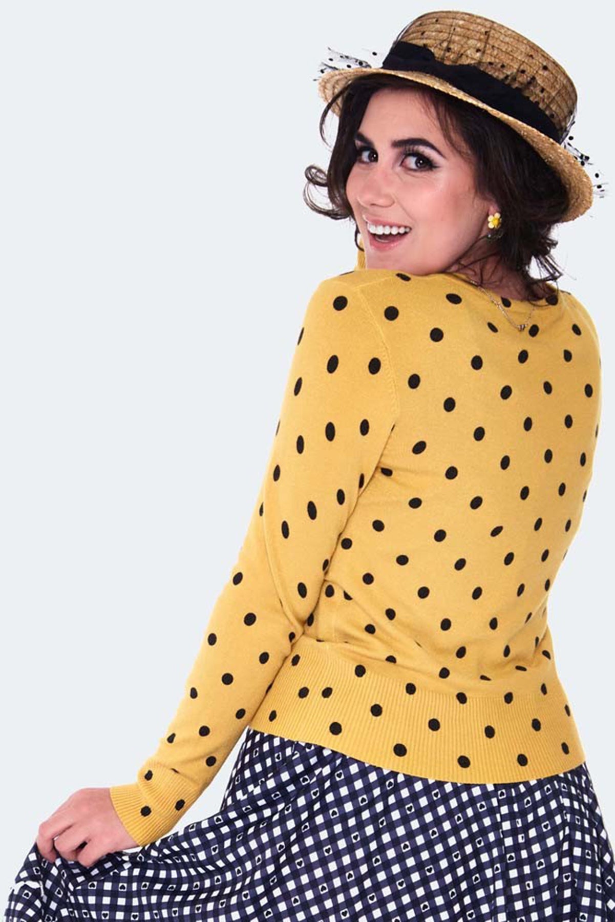 Voodoo_Vixen_Polka_DOTS_Punkte_Langarm_CARDIGAN_Stickjacke_-_Senfgelb_killer_kirsche_2yuMw8758OyZop