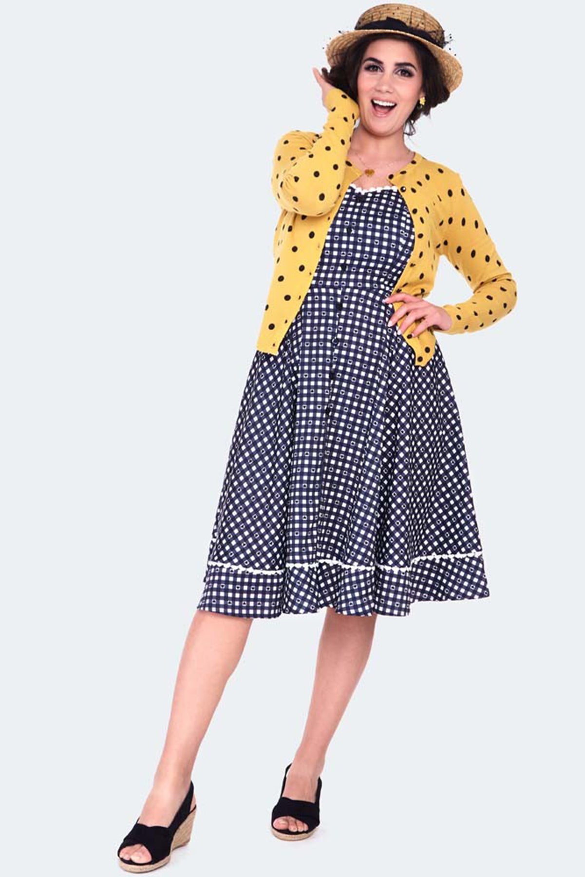 Voodoo_Vixen_Polka_DOTS_Punkte_Langarm_CARDIGAN_Stickjacke_-_Senfgelb_killer_kirsche_48JY5XiaeO28Bf
