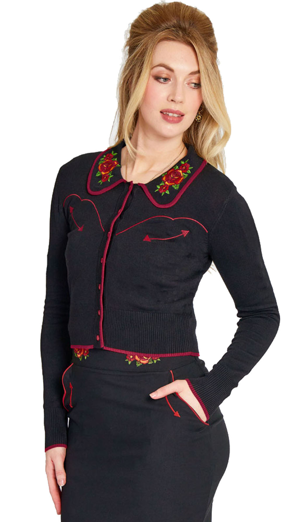 Voodoo_Vixen_ROSE_RODEO_50s_Vintage_Western_Langarm_CARDIGAN_Strickjacke_-_Schwarz-2