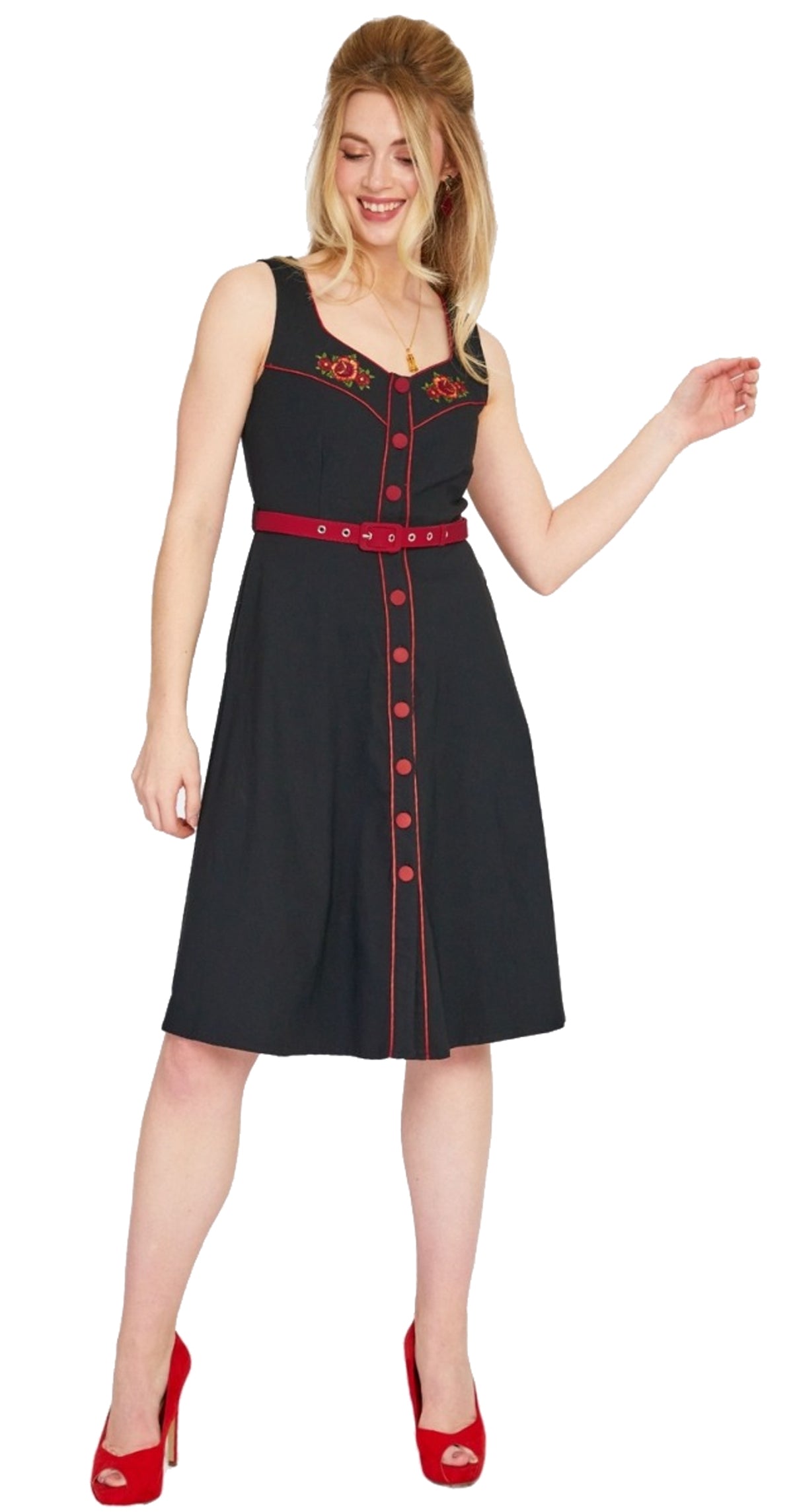 Voodoo_Vixen_ROSE_RODEO_Vintage_Rosen_Buttoned_Flare_DRESS_Western_Kleid__Schwarz-1