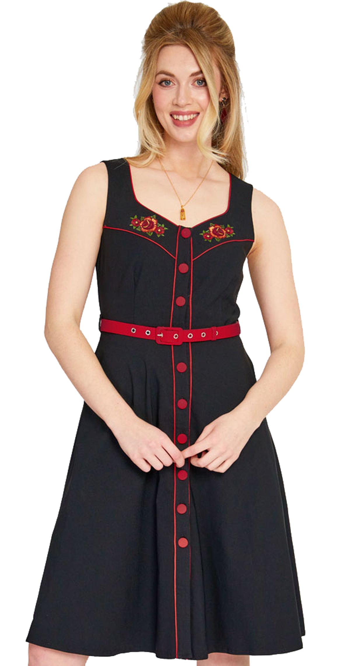 Voodoo_Vixen_ROSE_RODEO_Vintage_Rosen_Buttoned_Flare_DRESS_Western_Kleid__Schwarz-2