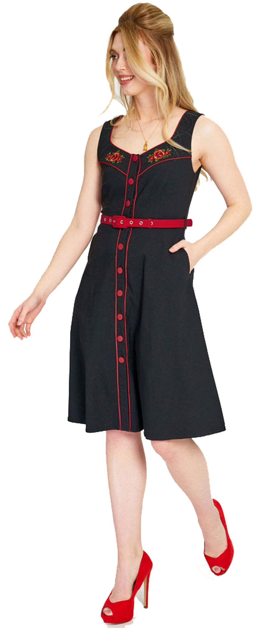 Voodoo_Vixen_ROSE_RODEO_Vintage_Rosen_Buttoned_Flare_DRESS_Western_Kleid__Schwarz-3