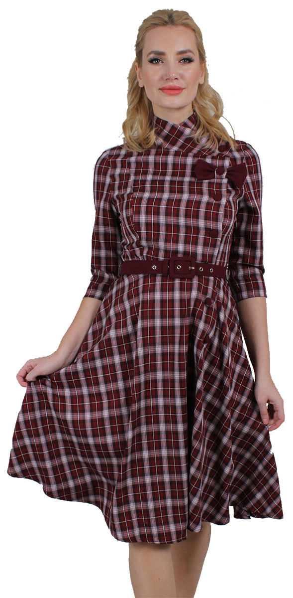 Voodoo_Vixen_Rommana_Button_and_Bow_Detail_Plaid_Tartan_Flared_Dress1