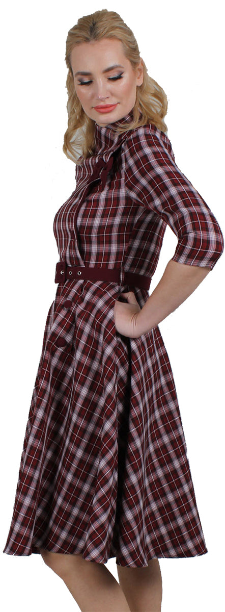 Voodoo_Vixen_Rommana_Button_and_Bow_Detail_Plaid_Tartan_Flared_Dress4
