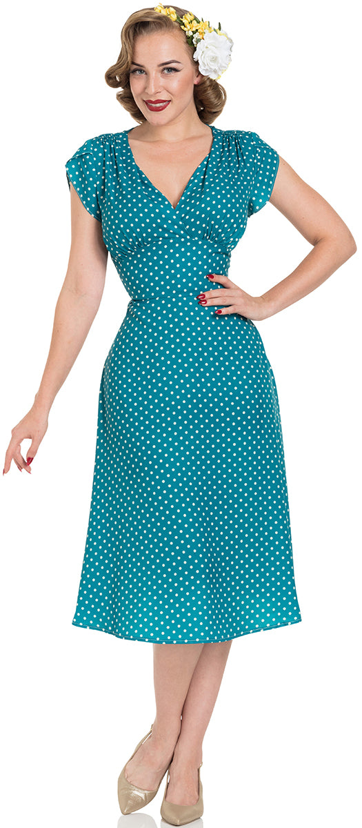 Voodoo_Vixen_TABBY_Polka_Dot_PUNKTE_Kurzarm_V-NECK_Dress_KLEID-1
