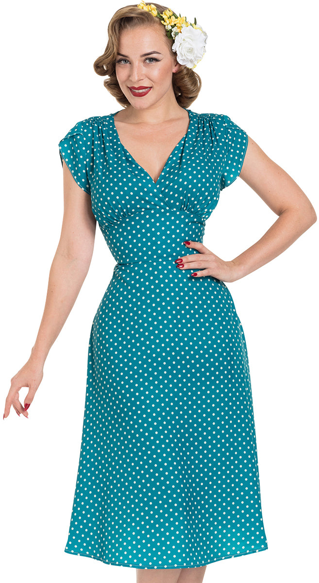 Voodoo_Vixen_TABBY_Polka_Dot_PUNKTE_Kurzarm_V-NECK_Dress_KLEID-2