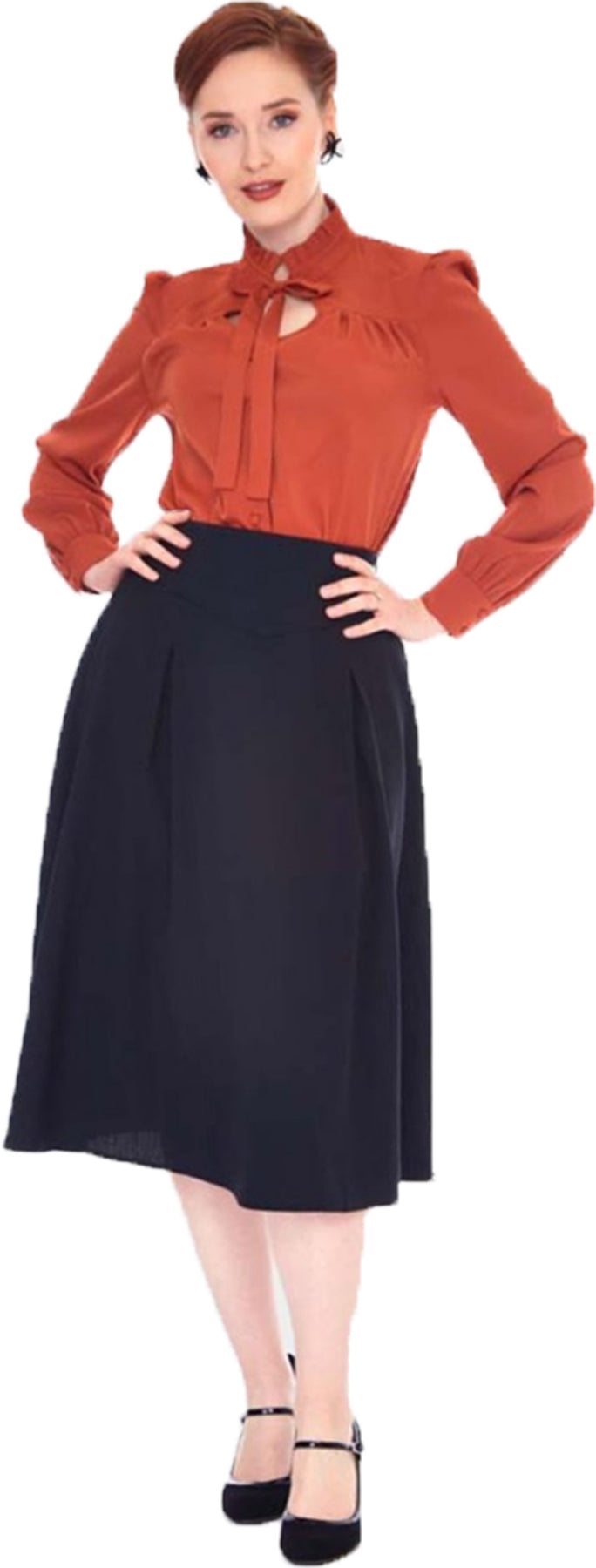 Voodoo_Vixen_TIE_NECK_Retro_RUFFLE_50s_BLOUSE_Schluppenbluse_-_Orange_Killer_Kirsche-2