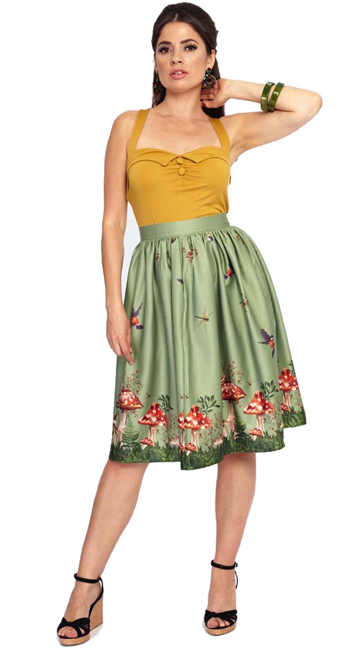 Voodoo_Vixen_TOADSTOOL_BORDER_Retro_Fliegenpilz_Vintage_SWING_SKIRT_Rock_-_Mittleres_Gruen-1