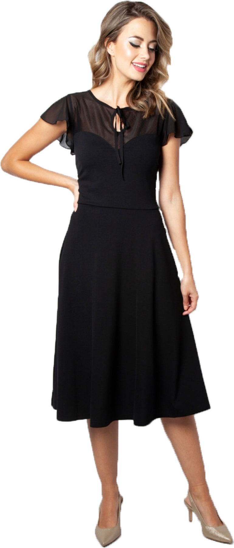 Voodoo_Vixen_VICTORIA_50s_PEEPHOLE_Polka_Dot_MESH_Kurzarm_KLEID_Swing_Dress_killer_kirscheBEebMWCsHqrRp