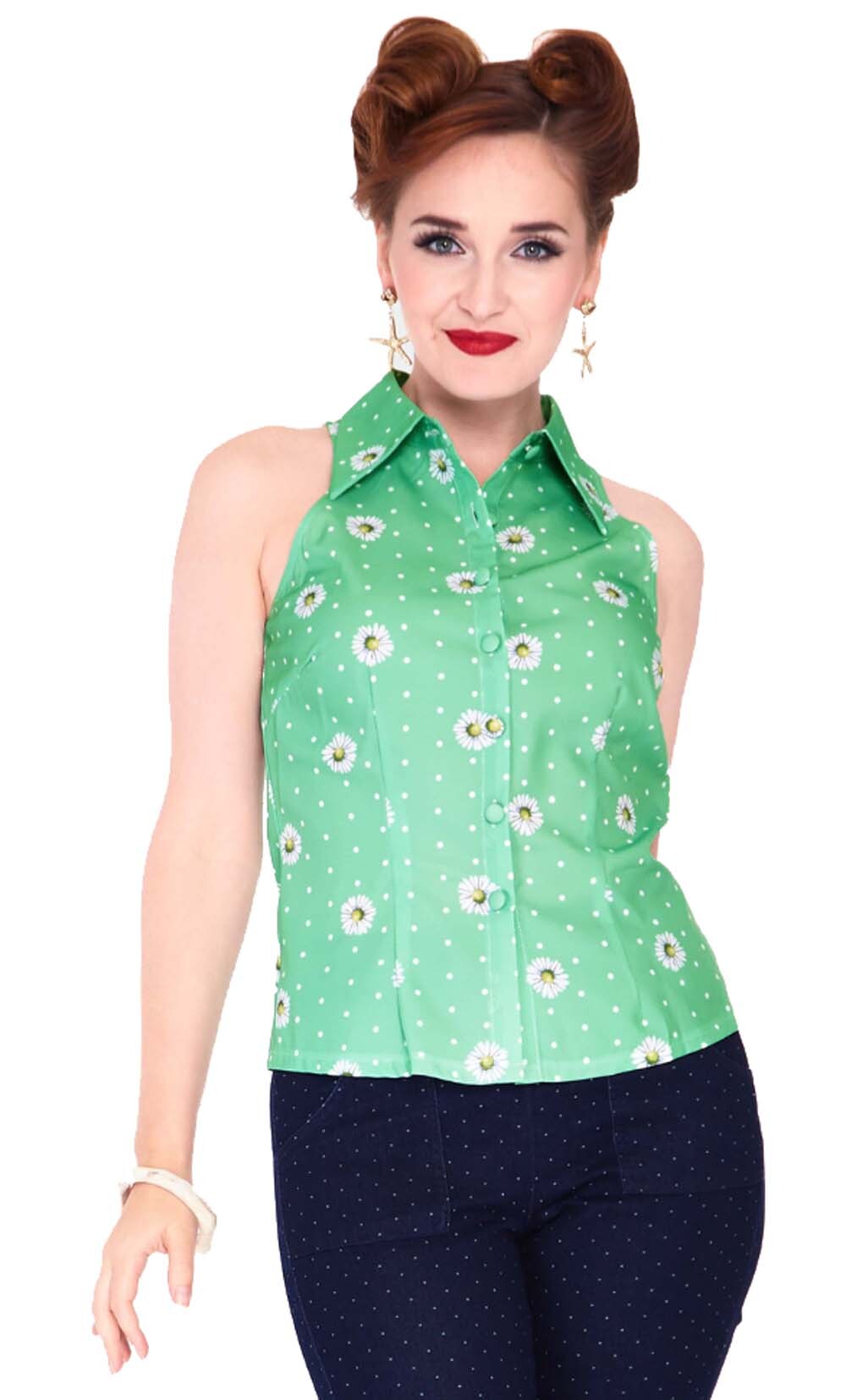 Voodoo_Vixen_VINTAGE_DAISY_Retro_Punkte_POLKA_DOT_Floral_BLOUSE_Bluse_-_Hellgruen-1_Kopie