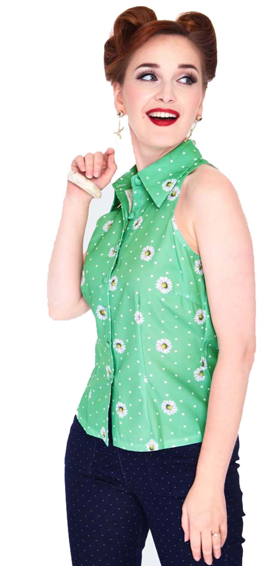 Voodoo_Vixen_VINTAGE_DAISY_Retro_Punkte_POLKA_DOT_Floral_BLOUSE_Bluse_-_Hellgruen-3
