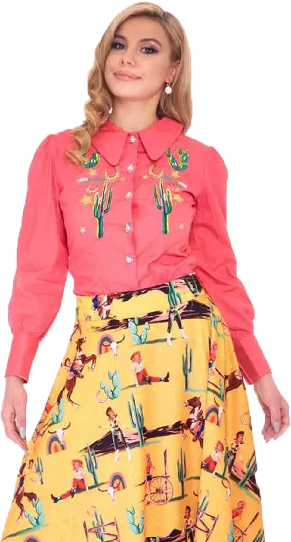 Voodoo_Vixen_WESTERN_CACTUS_Retro_EMBROIDERY_Balloon_Sleeve_BLOUSE_Bluse_Killer_Kirsche-1