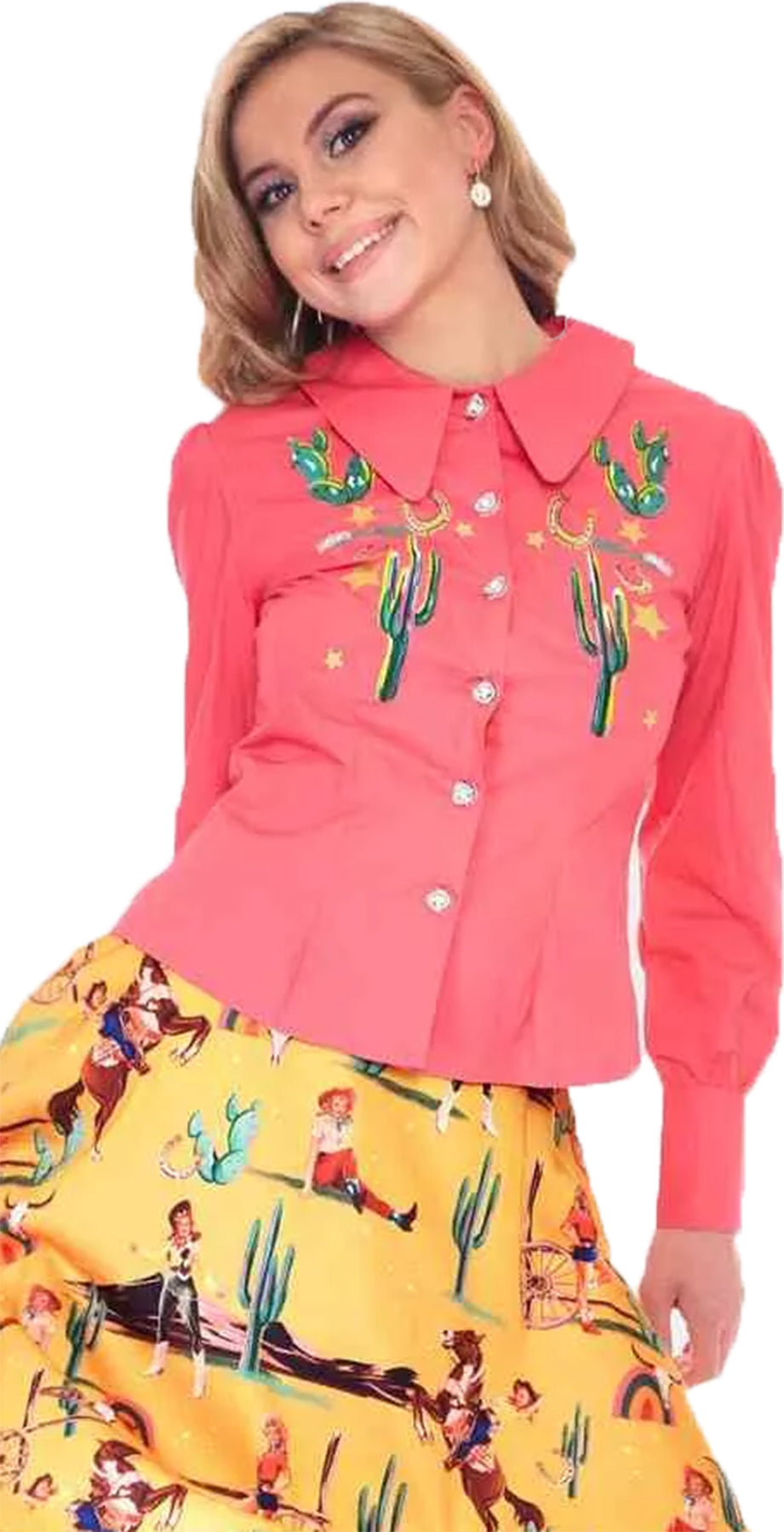 Voodoo_Vixen_WESTERN_CACTUS_Retro_EMBROIDERY_Balloon_Sleeve_BLOUSE_Bluse_Killer_Kirsche-2