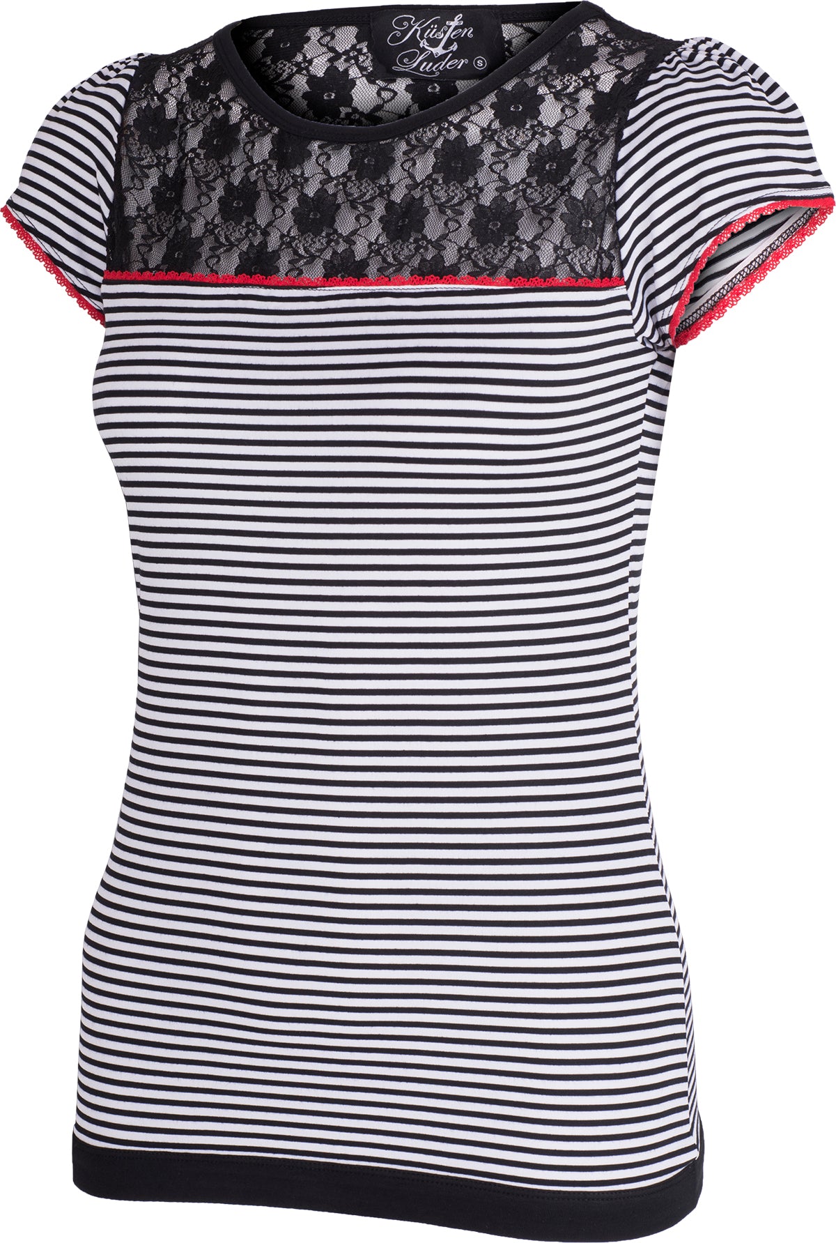Kuestenluder_KATESA_Streifen_Striped_FLORAL_LACE_50s_Kurzarm_SHIRT_Schwarz-2qhlUKsiP0rdZB